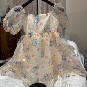 Bluey Kids Dress with Heart and Flower Print